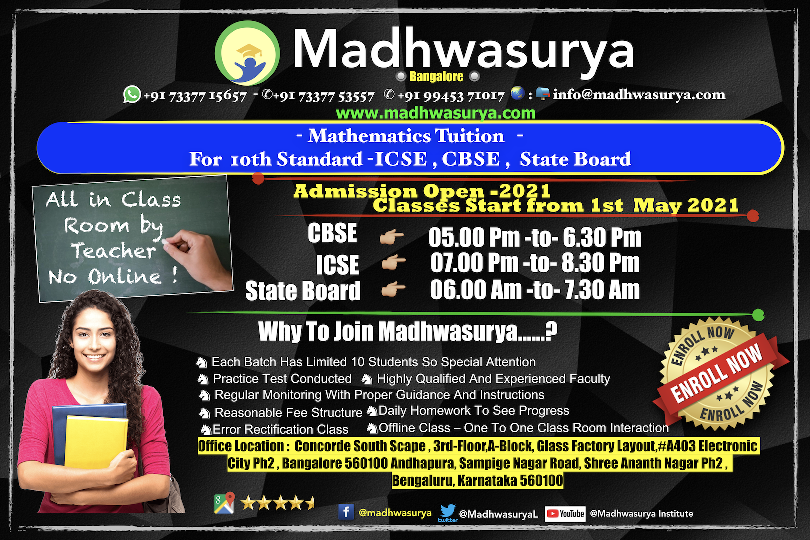  Teacher One-2-One Class Room - 10th Standard -Mathematics Tuition 